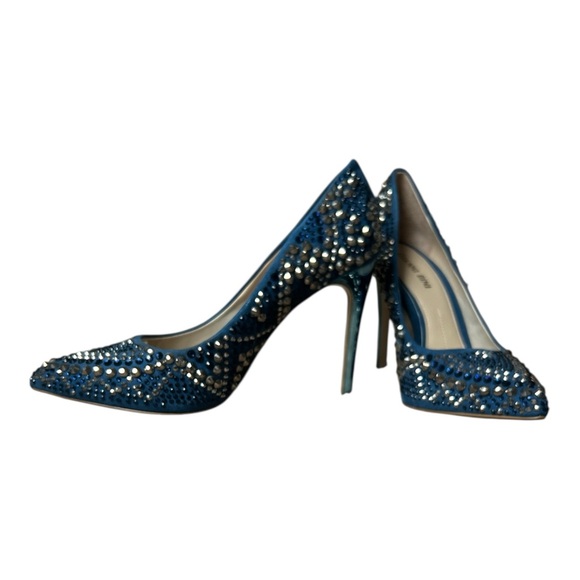 Gianni Bini Studded Metallic Stiletto Pumps - Blue/Teal Suede - Size 7M - Picture 4 of 7